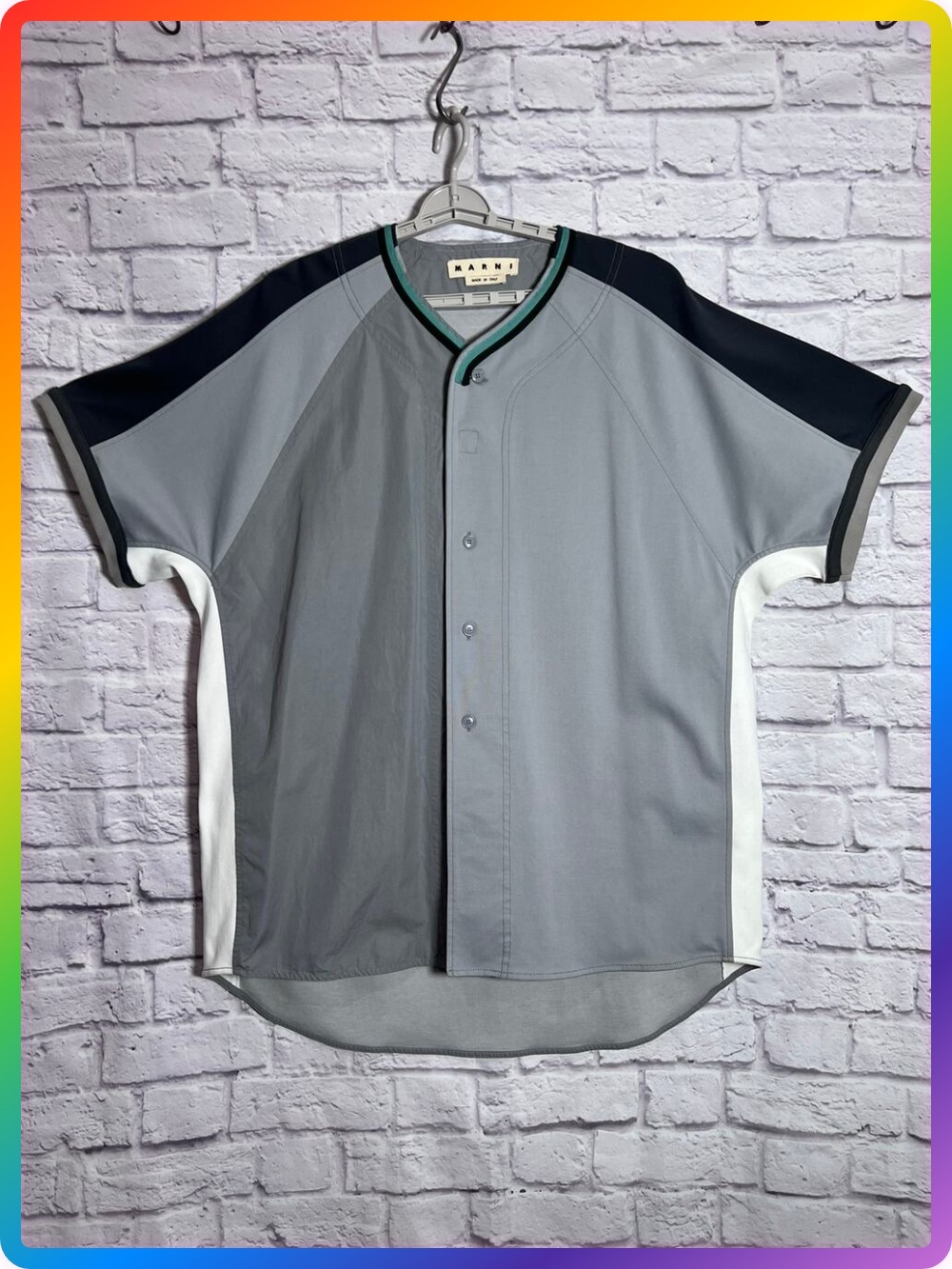 MARNI Italy 2019 Oversized Colorblock Baseball Jersey Button Down Shirt SIZE 48